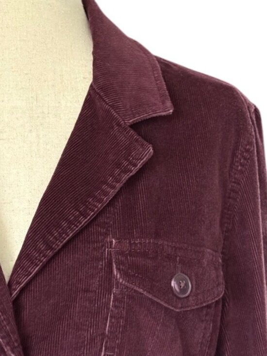 LL Bean Jacket Women Burgundy Button Down Corduroy Blazer Elbow Patch Med NWOT - Picture 4 of 16